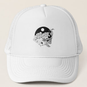 Japanische Karpfen Koi mit Yin & Yang Background Truckerkappe