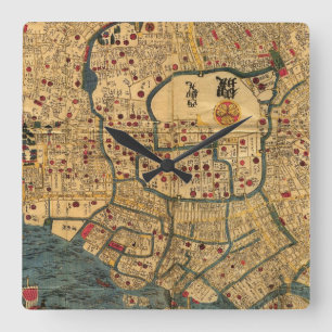 Japanische Karte: Tokyo/Edo Quadratische Wanduhr