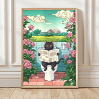 Japanische Katze auf Toilette Druck, Lustiger Bade