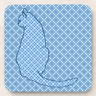 Japanische Katze - Blue Kimono Print Getränkeuntersetzer