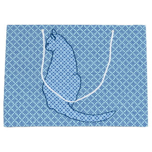 Japanische Katze - Blue Kimono Print Große Geschenktüte