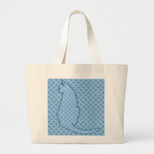 Japanische Katze - Blue Kimono Print Jumbo Stoffbeutel