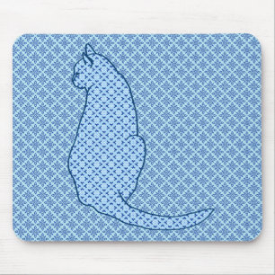 Japanische Katze - Blue Kimono Print Mousepad