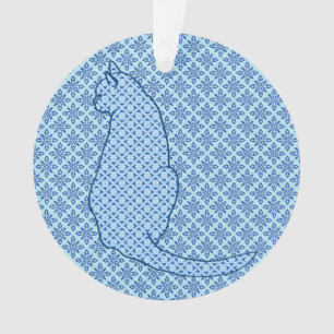 Japanische Katze - Blue Kimono Print Ornament