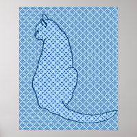 Japanische Katze - Blue Kimono Print