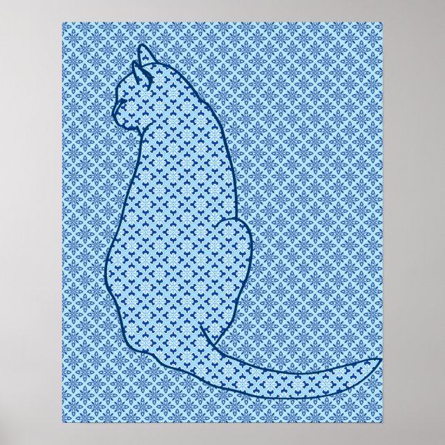 Japanische Katze - Blue Kimono Print Poster (Vorne)