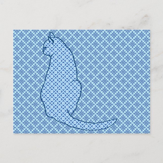 Japanische Katze - Blue Kimono Print Postkarte (Vorderseite)