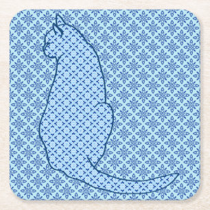 Japanische Katze - Blue Kimono Print Rechteckiger Pappuntersetzer