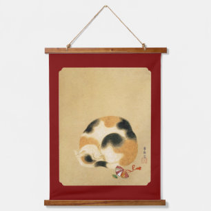 Japanische Katze Calico, Hanabusa Itchō Wandteppich Mit Holzrahmen