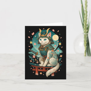 Japanische Katze Cherry Blossom Samurai Moonlight Karte