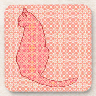 Japanische Katze - Coral Orange Batik Getränkeuntersetzer