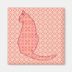 Japanische Katze - Coral Orange Batik Magnet