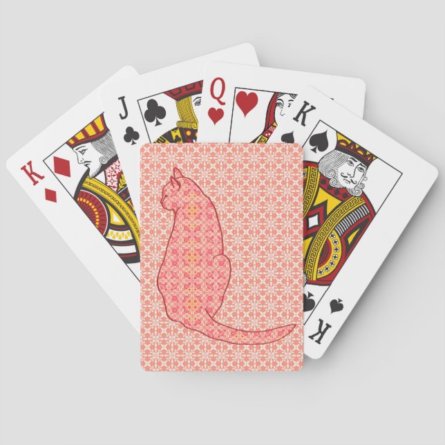 Japanische Katze - Coral Orange Batik Spielkarten (Rückseite)