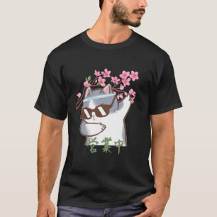 Japanische Katze dabbt Kirschblüten T-Shirt