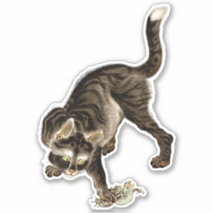 Japanische Katze fängt einen Frosch Aufkleber