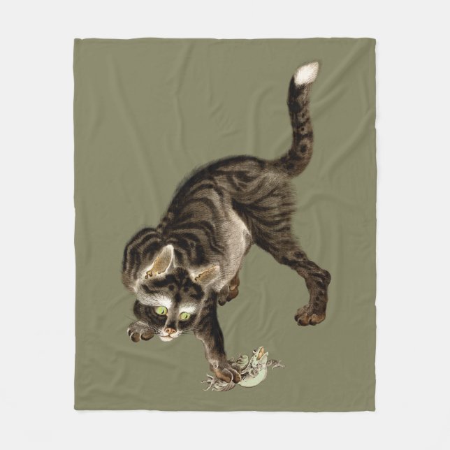 Japanische Katze fängt einen Frosch Fleecedecke (Vorderseite)
