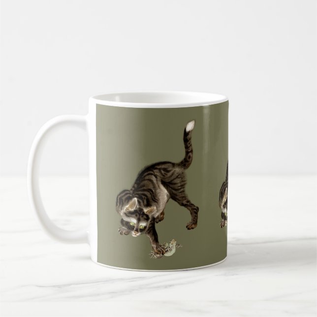 Japanische Katze fängt einen Frosch Kaffeetasse (Links)