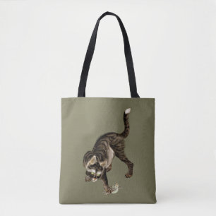 Japanische Katze fängt einen Frosch Tasche