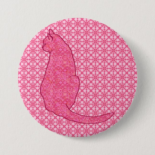 Japanische Katze - Fuchsia Pink Batik Button (Vorderseite)