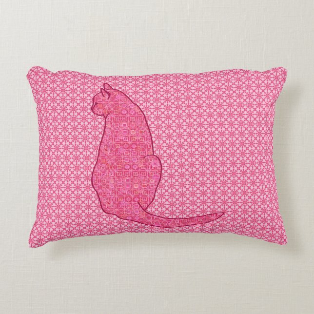 Japanische Katze - Fuchsia Pink Batik Dekorative P Dekokissen (Vorderseite)
