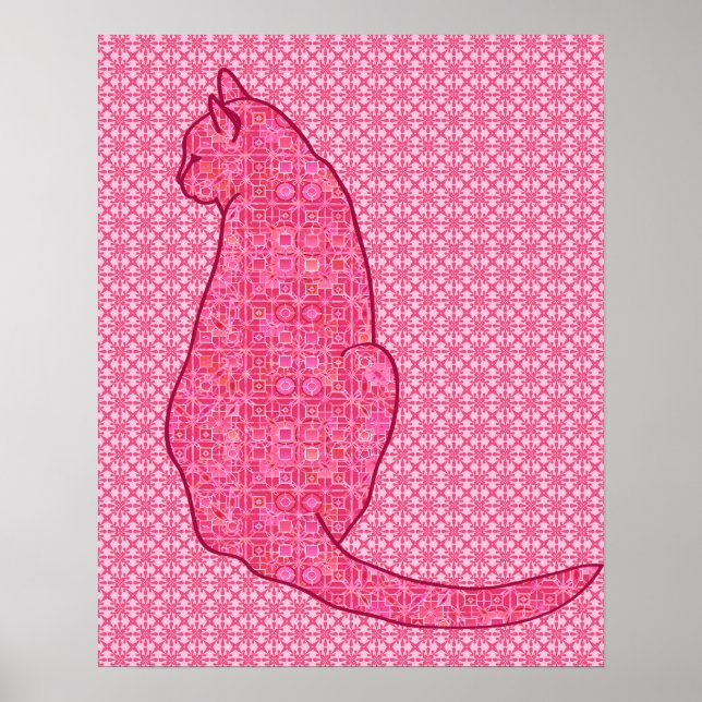 Japanische Katze - Fuchsia Pink Batik Poster (Vorne)