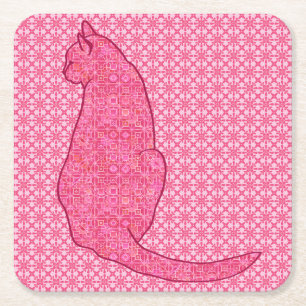 Japanische Katze - Fuchsia Pink Batik Rechteckiger Pappuntersetzer