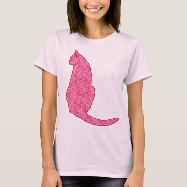 Japanische Katze - Fuchsia Pink Batik T-Shirt (Vorderseite)