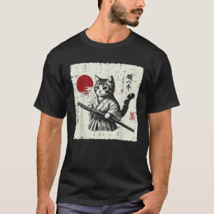 Japanische Katze Kimono Katana Süße Ukiyo-Kunst Ju T-Shirt