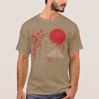 Japanische Katze Kirschblüten Berg Sonne Kunst Fra T-Shirt