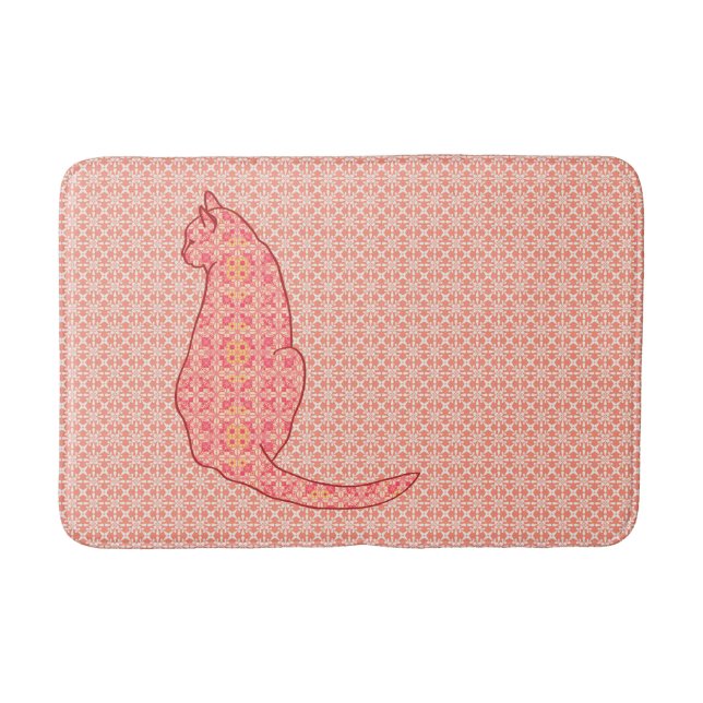 Japanische Katze - korallenroter orange Batik Badematte (Vorderseite)