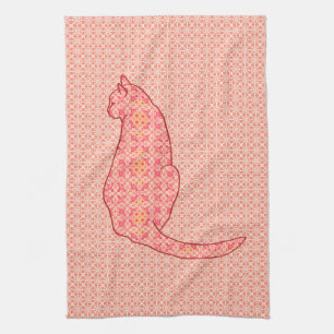 Japanische Katze - korallenroter orange Batik Handtuch