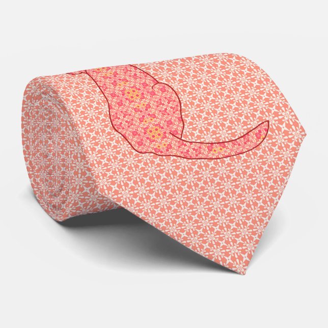 Japanische Katze - korallenroter orange Batik Krawatte (Gerollt)