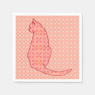 Japanische Katze - korallenroter orange Batik Serviette