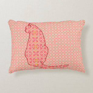 Japanische Katze - korallenroter orange Batik Zierkissen
