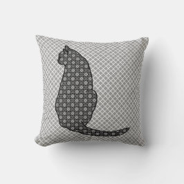 Japanische Katze - Schwarz-Weiß-Kimono-Druck Kissen
