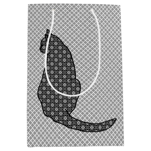 Japanische Katze - Schwarz-Weiß-Kimono-Druck Mittlere Geschenktüte (Vorderseite)