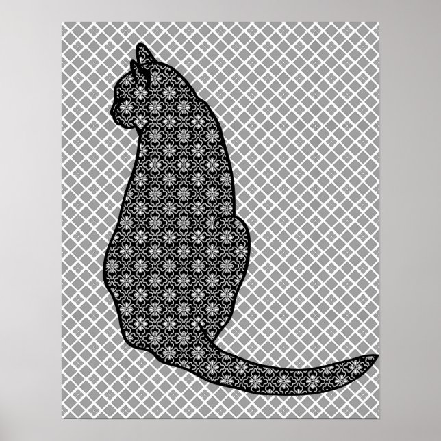 Japanische Katze - Schwarz-Weiß-Kimono-Druck Poster (Vorne)