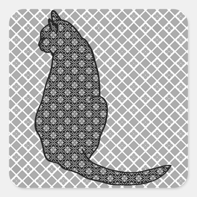 Japanische Katze - Schwarz-Weiß-Kimono-Druck Quadratischer Aufkleber (Vorderseite)