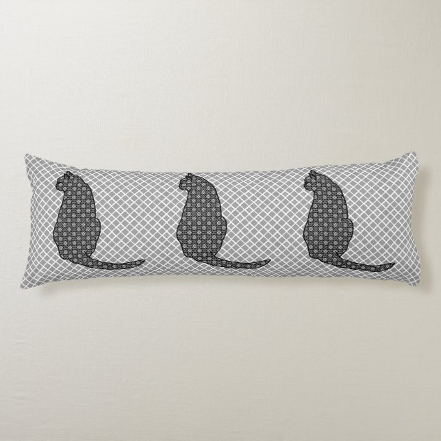 Japanische Katze - Schwarz-Weiß-Kimono-Druck Seitenschläferkissen (Vorderseite)