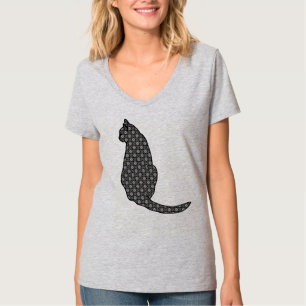 Japanische Katze - Schwarz-Weiß-Kimono-Druck T-Shirt