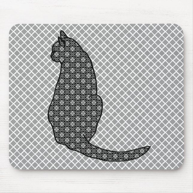 Japanische Katze - Schwarzweiss-Kimono-Druck Mousepad (Vorne)