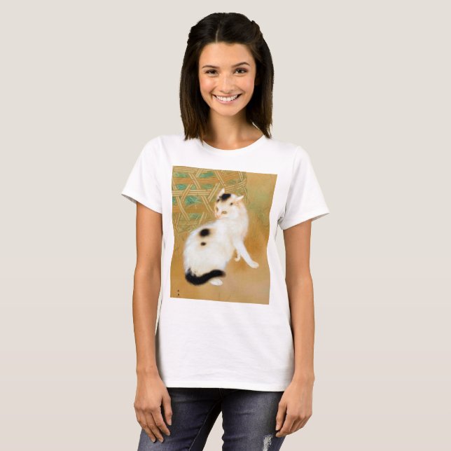 Japanische Katze, Takeuchi Seihō, japanische Kunst T-Shirt (Vorne ganz)