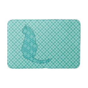 Japanische Katze - Türkis-Kimono-Druck Badematte