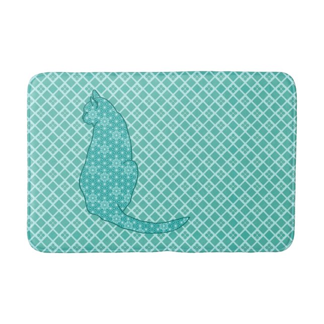 Japanische Katze - Türkis-Kimono-Druck Badematte (Vorderseite)