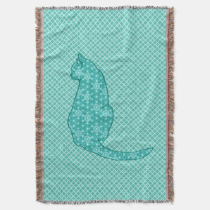 Japanische Katze - Türkises Kimono-Muster Decke