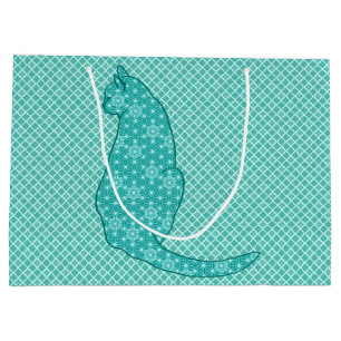 Japanische Katze - Türkisfarben Kimono Print Große Geschenktüte