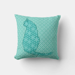 Japanische Katze - Türkisfarben Kimono Print Kissen