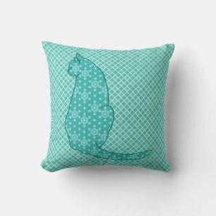 Japanische Katze - Türkisfarben Kimono Print Kissen