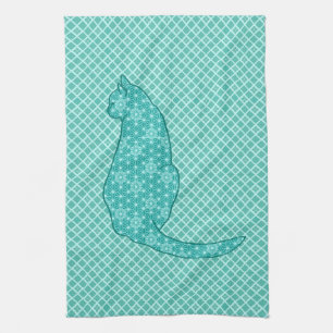 Japanische Katze - Türkisfarben Kimono Print Küchentuch
