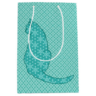 Japanische Katze - Türkisfarben Kimono Print Mittlere Geschenktüte
